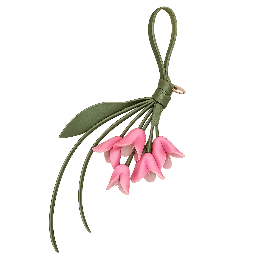 Pink Petite Lily Bag Charm  with leather strap. 