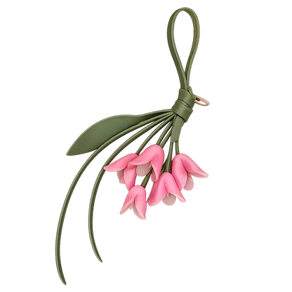 Pink Petite Lily Bag Charm  with leather strap. 
