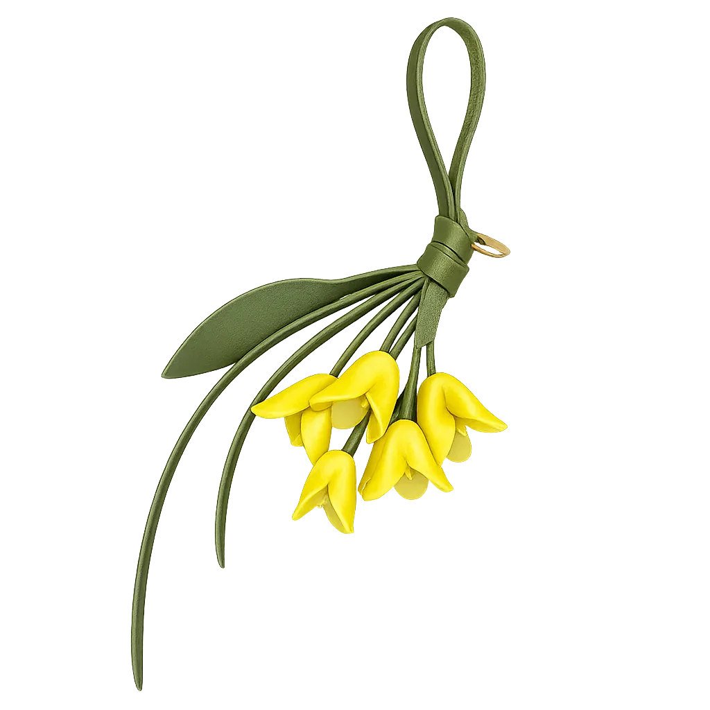 Yellow Petite Lily Bag Charm  with leather strap. 