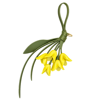 Yellow Petite Lily Bag Charm  with leather strap. 