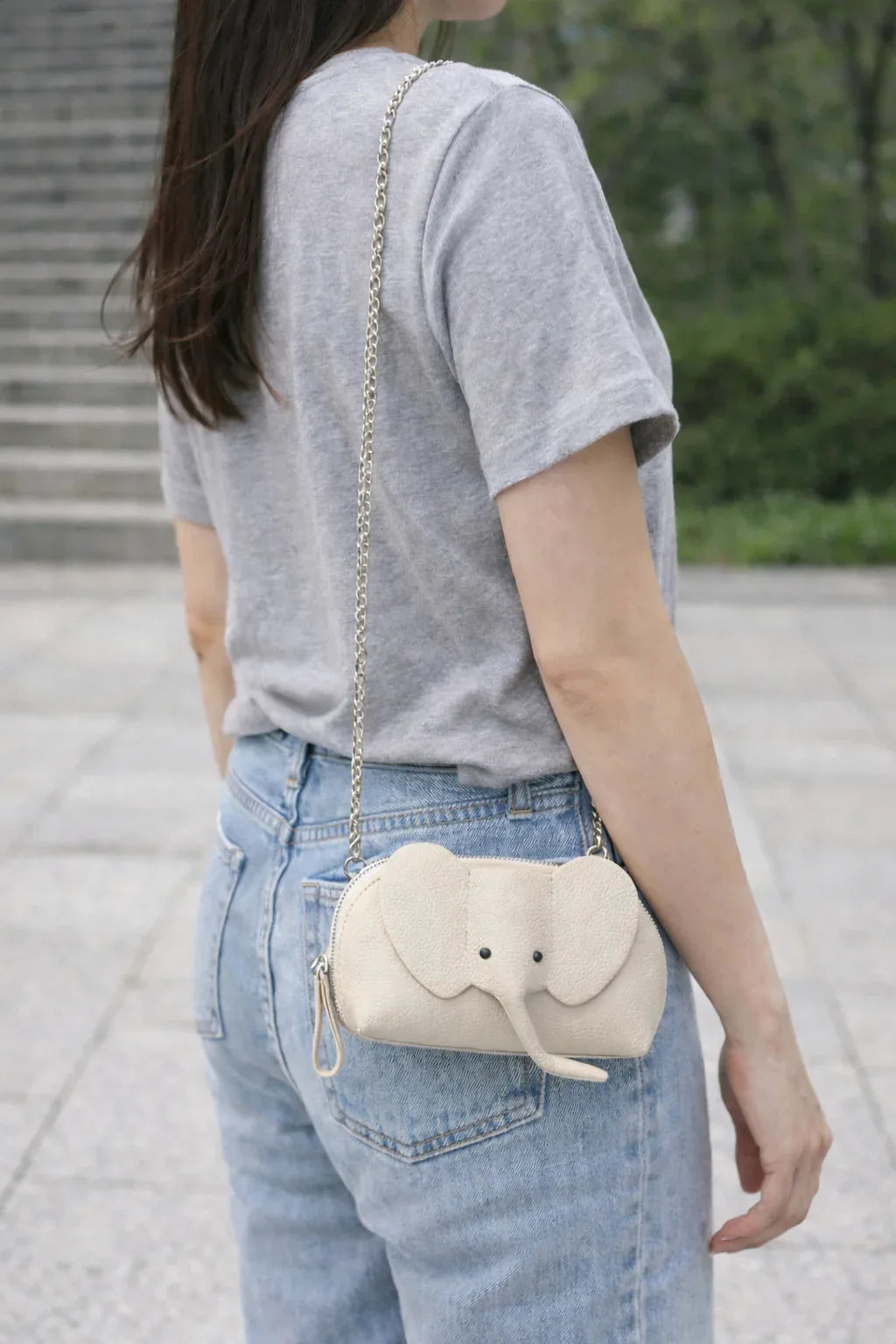 Handcrafted genuine leather elephant crossbody mini bag in White by Trunk Love.