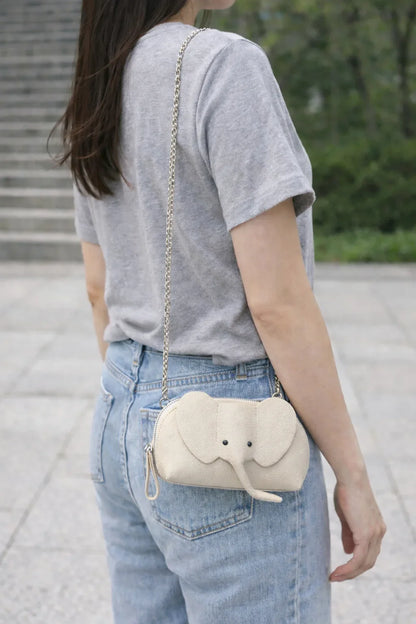 Handcrafted genuine leather elephant crossbody mini bag in White by Trunk Love.