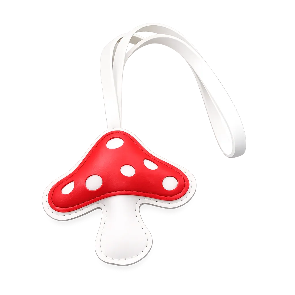 Red Meadow Mushroom – Handmade Leather Mushroom Bag Charm.