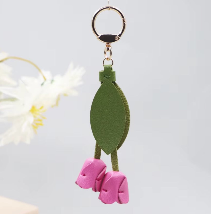 Leather Flower Bag Charm