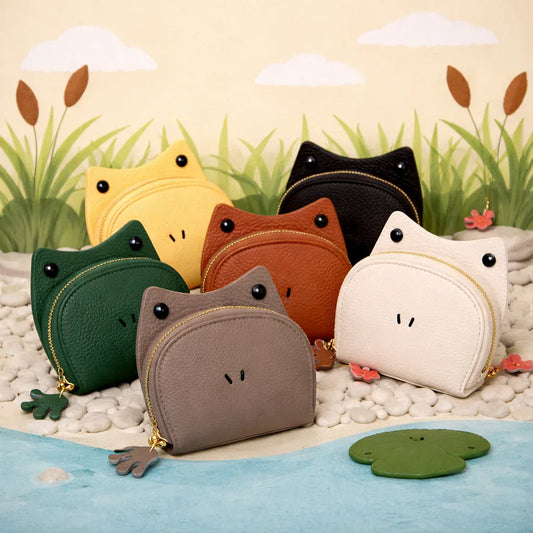 Hop & Hold Frog Card Holder – Cute Leather Frog Wallet, Mini Coin & Card Pouch, Whimsical Gift for Frog Lovers - Roxy's Collectables