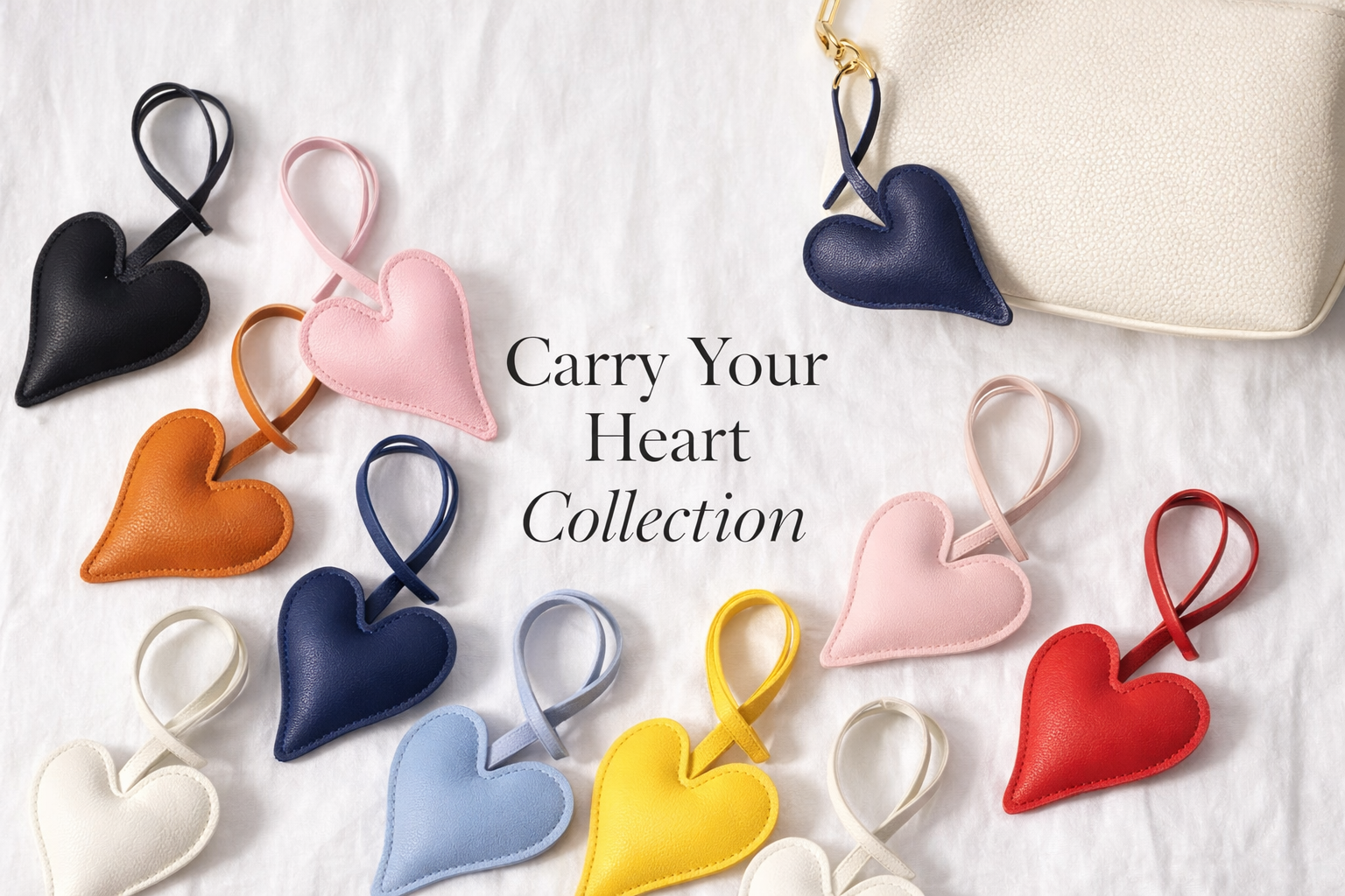 Carry Your Heart Collection – Leather Heart Bag Charm | Minimal Leather Keychain | Handcrafted Purse Accessory | Gift for Her