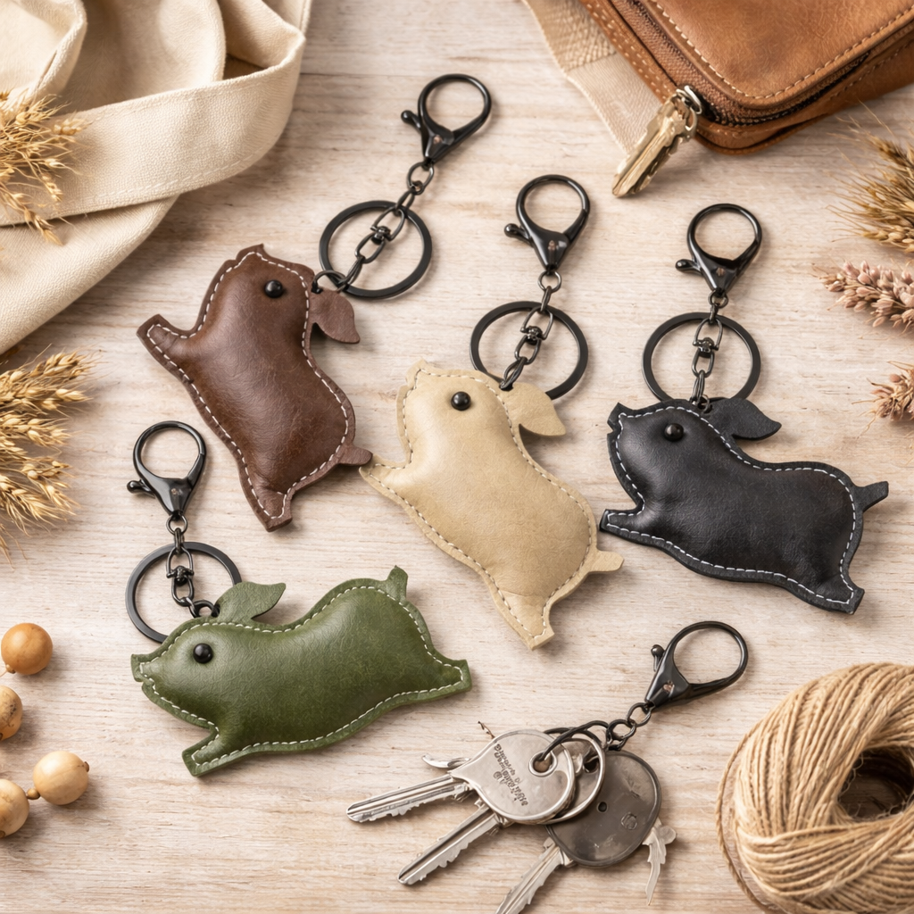 Hogwash Leather Charm – Handmade Pig Leather Keychain, Rustic Farm Animal Bag Charm, Cute Leather Pig Gift