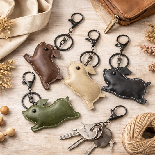 Hogwash Leather Charm – Handmade Pig Leather Keychain, Rustic Farm Animal Bag Charm, Cute Leather Pig Gift - Roxy's Collectables