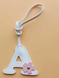 Alphabet Bag Charm with Flower Accent