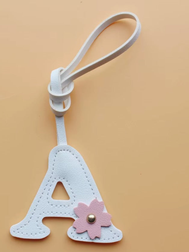 Alphabet Bag Charm with Flower Accent