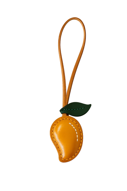 Mango Orchard Luxe Leather Fruit Bag Charms with leather strap.