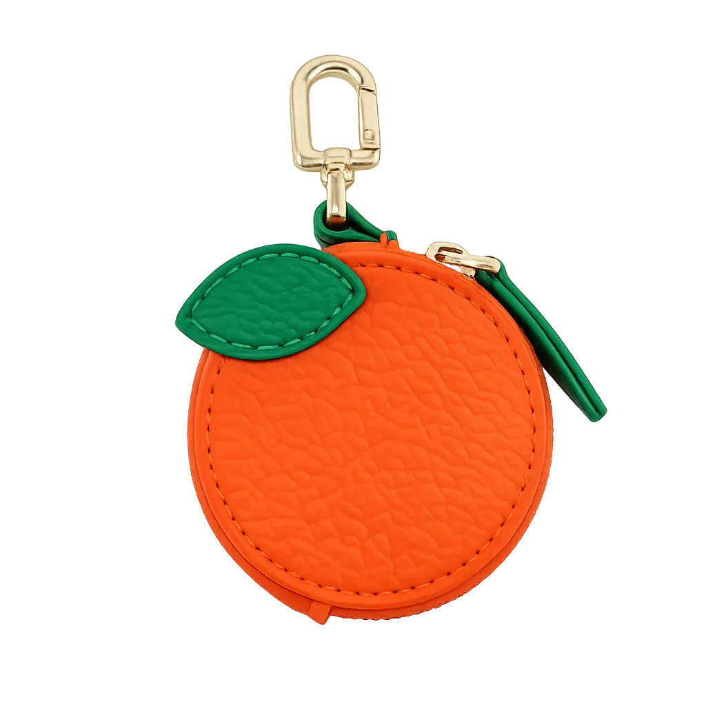 Little Fruit Minis orange leather coin purse keychain and bag charm.