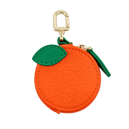 Little Fruit Minis orange leather coin purse keychain and bag charm.