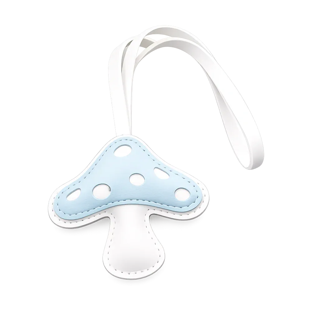 Light Blue  Meadow Mushroom – Handmade Leather Mushroom Bag Charm.
