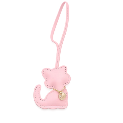 White Cozy Kitty Handmade Leather Kitten Bag Charm with leather strap.