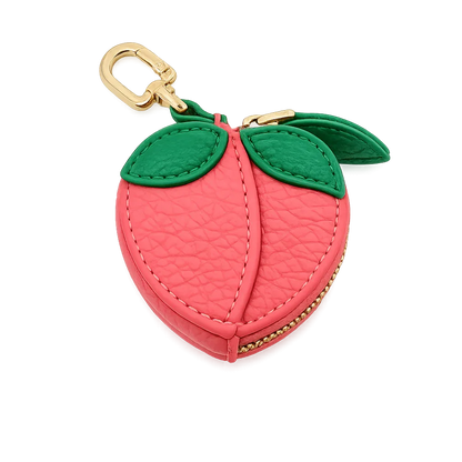 Little Fruit Minis peach leather coin purse keychain and bag charm.