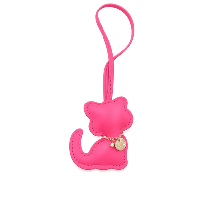 Pink Cozy Kitty Handmade Leather Kitten Bag Charm with leather strap.