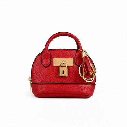 Petite red Leather Purse Lock & Key Bag Charm  with key ring.