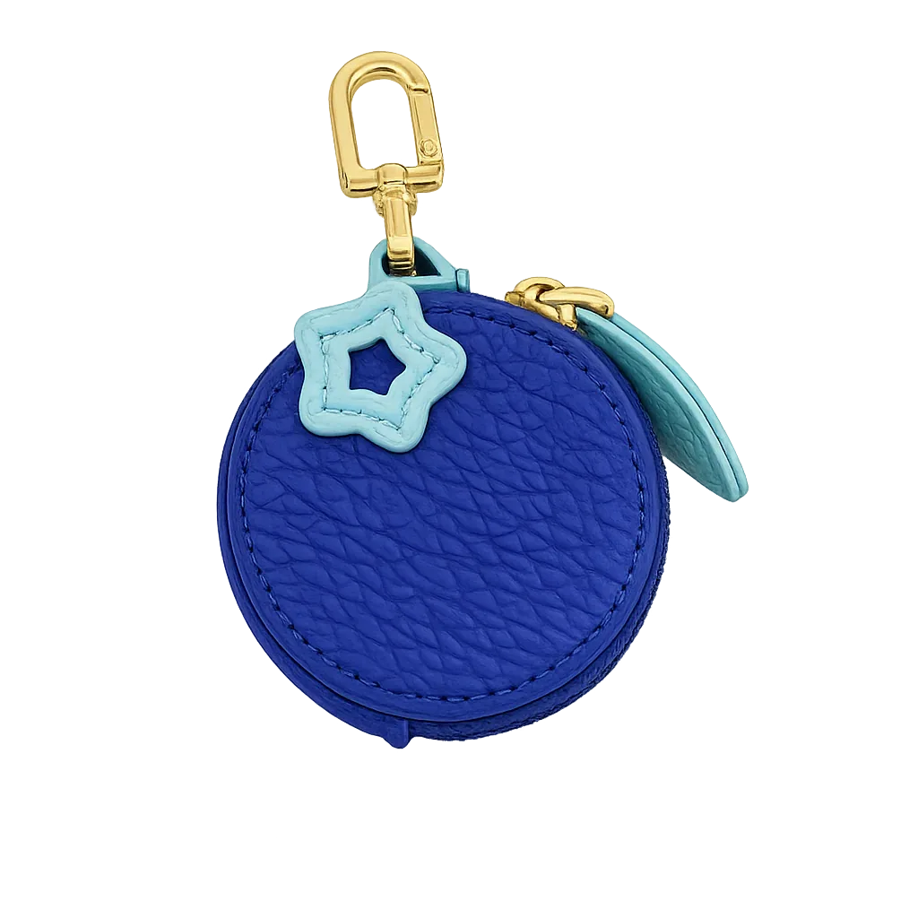 Little Fruit Minis blueberry leather coin purse keychain and bag charm.