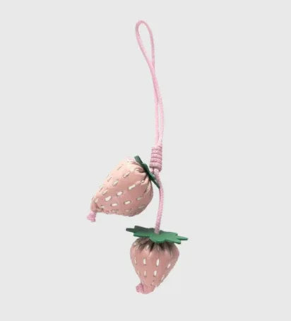 Pink Fraise Duet Strawberry Bag Charm Set with leather cord strap.