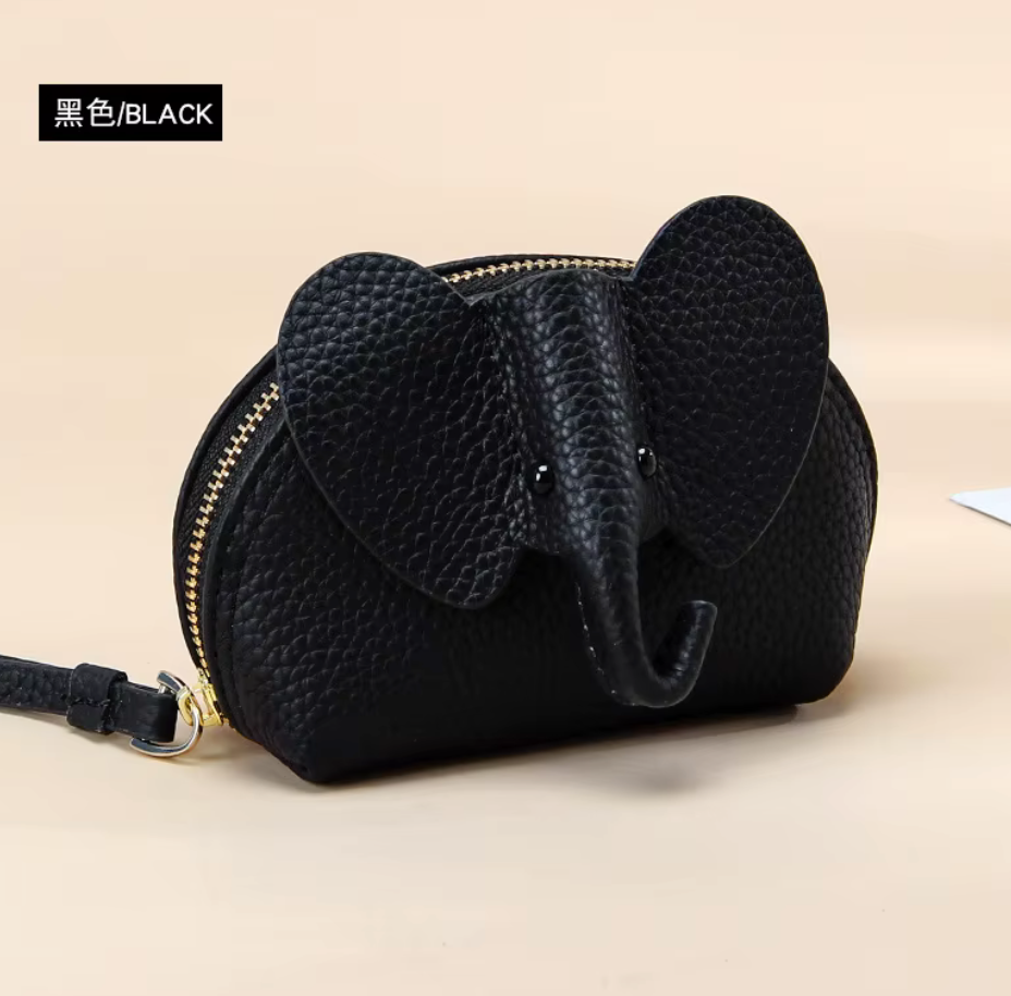 Baby Elephants on Parade Coin Purse – Genuine Leather Elephant Coin Pouch, Cute Animal Wallet, Gift for Elephant Lovers