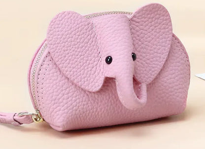 Baby Elephants on Parade genuine leather elephant-shaped coin pouch in Pink.