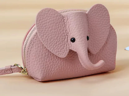 Baby Elephants on Parade genuine leather elephant-shaped coin pouch in Pink