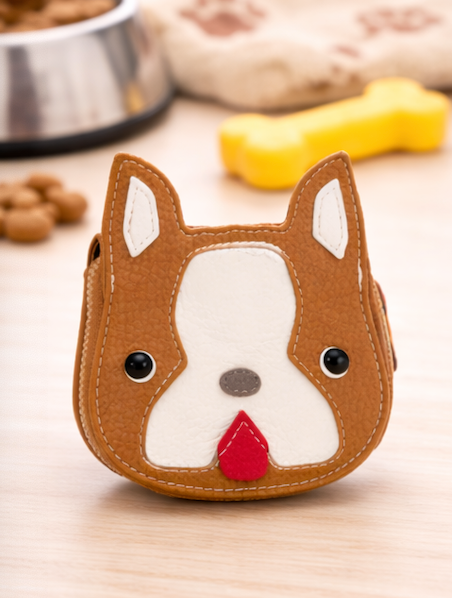 Best Friend Card Case – Genuine Leather Dog Cardholder Wallet, Cute Puppy Coin Purse, Zipper Card Holder, Dog Lover Gift