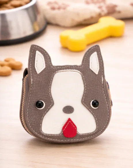 Best Friend Grey genuine leather dog-shaped card wallet and coin pouch for dog lovers.