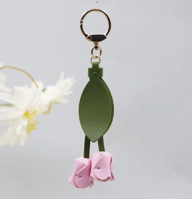 Pink Sweetheart Tulip Bag Charm with key ring.