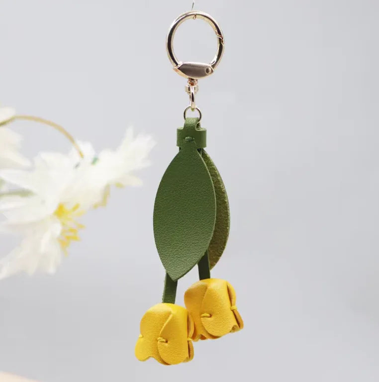 Yellow Sweetheart Tulip Bag Charm with key ring.