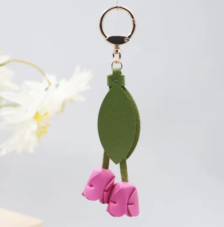 Purple  Sweetheart Tulip Bag Charm with key ring.