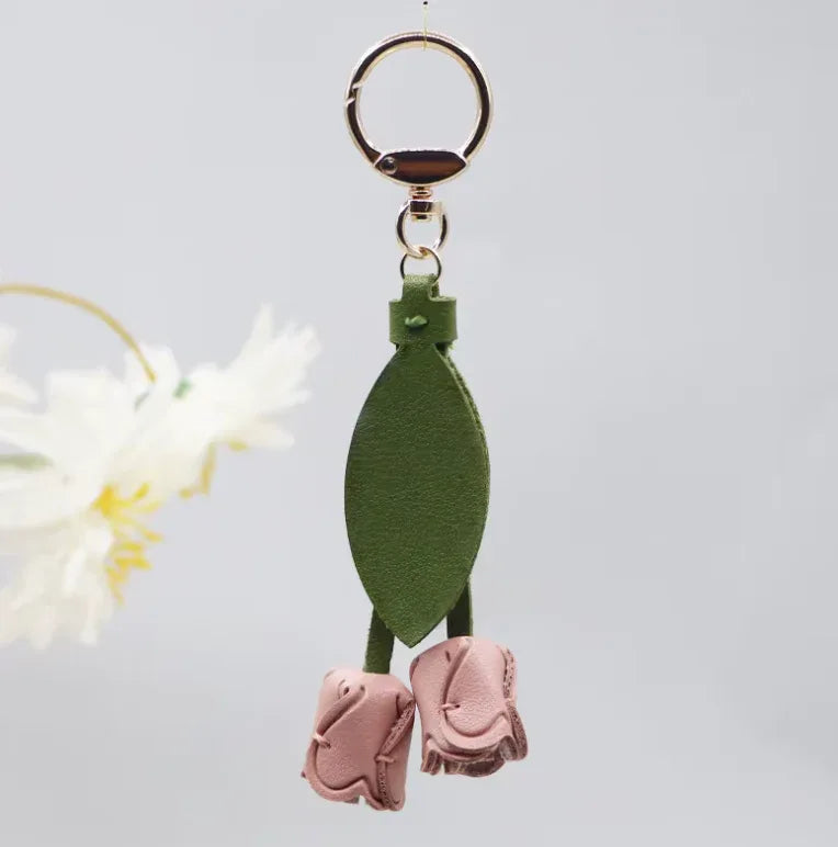 Peach Sweetheart Tulip Bag Charm with key ring.