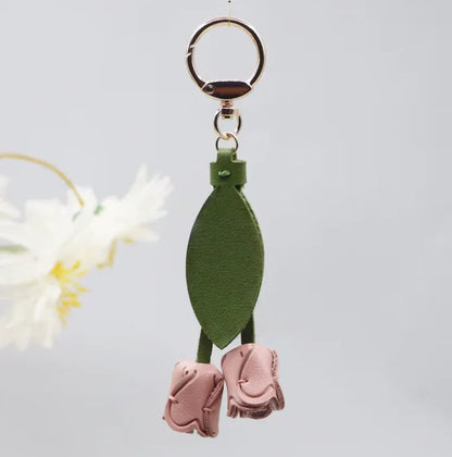 Peach Sweetheart Tulip Bag Charm with key ring.