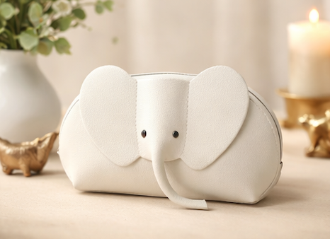 Handcrafted genuine leather elephant crossbody mini bag in White by Trunk Love.