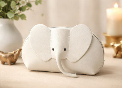 Handcrafted genuine leather elephant crossbody mini bag in White by Trunk Love.