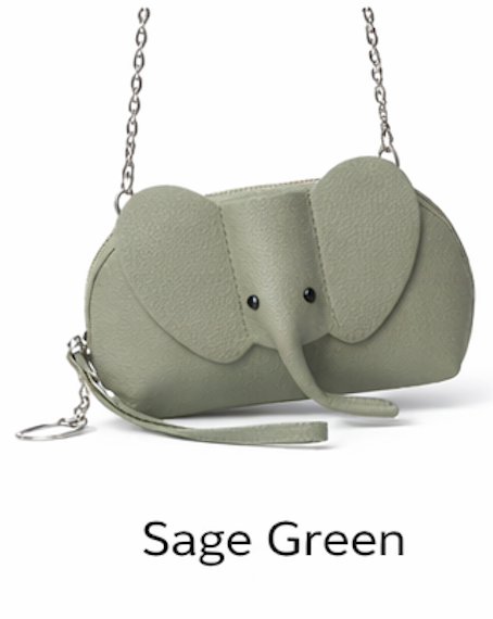Handcrafted genuine leather elephant crossbody mini bag in green by Trunk Love.