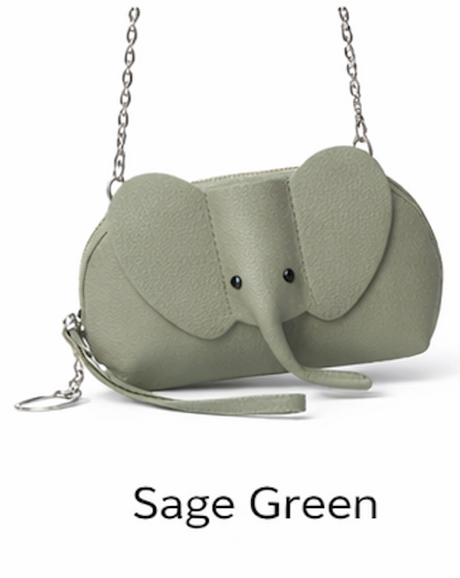 Handcrafted genuine leather elephant crossbody mini bag in green by Trunk Love.