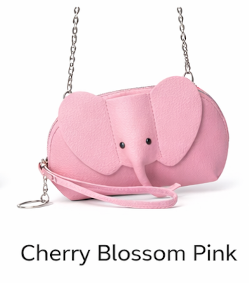 Handcrafted genuine leather elephant crossbody mini bag in pink by Trunk Love.