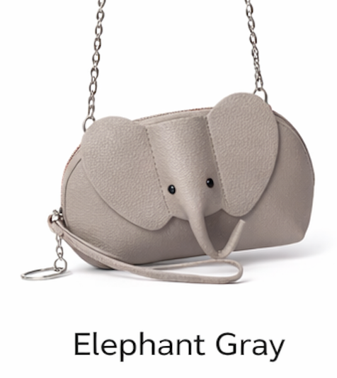 Handcrafted genuine leather elephant crossbody mini bag in grey by Trunk Love.