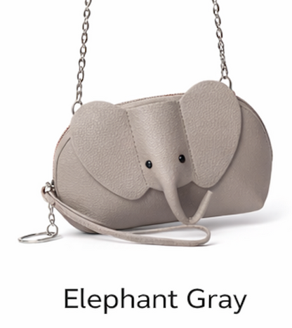 Handcrafted genuine leather elephant crossbody mini bag in grey by Trunk Love.