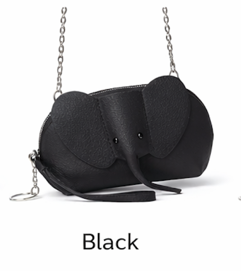 Handcrafted genuine leather elephant crossbody mini bag in black by Trunk Love.