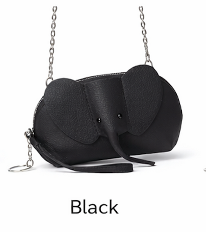 Handcrafted genuine leather elephant crossbody mini bag in black by Trunk Love.