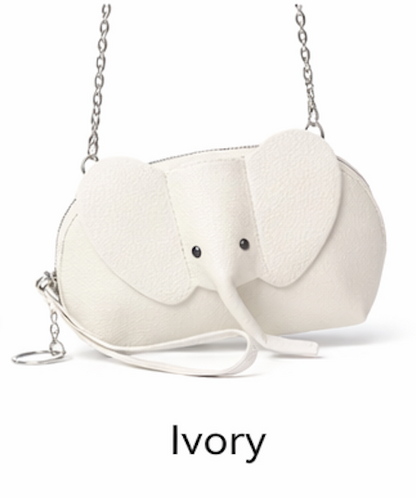 Handcrafted genuine leather elephant crossbody mini bag in white by Trunk Love.