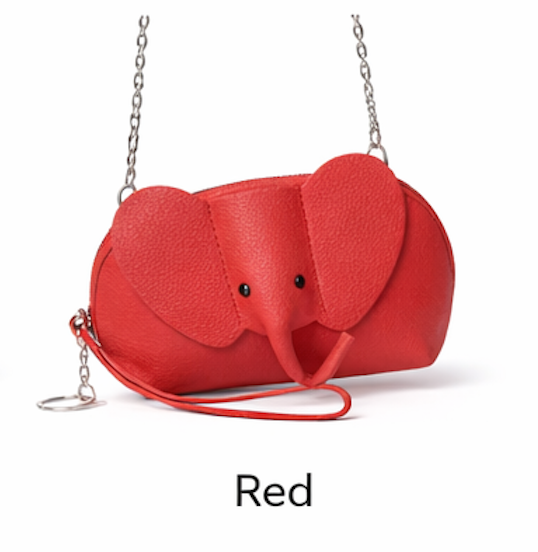 Handcrafted genuine leather elephant crossbody mini bag in red by Trunk Love.