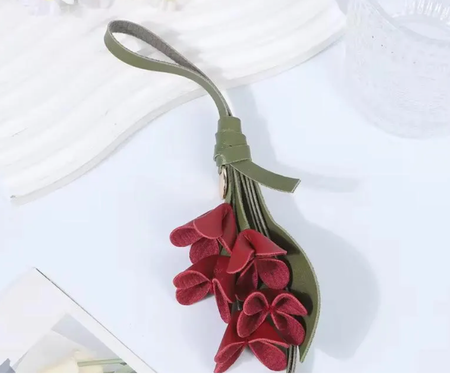 Petite Lily Leather Bag Charm | Handmade Elegant Floral Gift