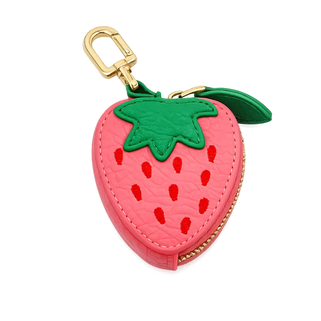 Little Fruit Minis strawberry leather coin purse keychain and bag charm.