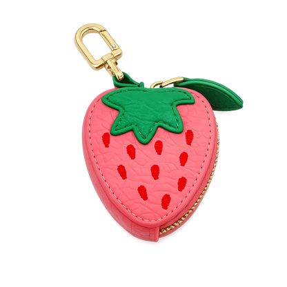 Little Fruit Minis strawberry leather coin purse keychain and bag charm.