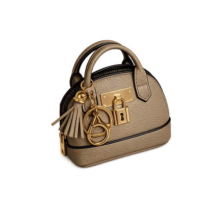 Petite greenLeather Purse Lock & Key Bag Charm  with key ring and zipper. 