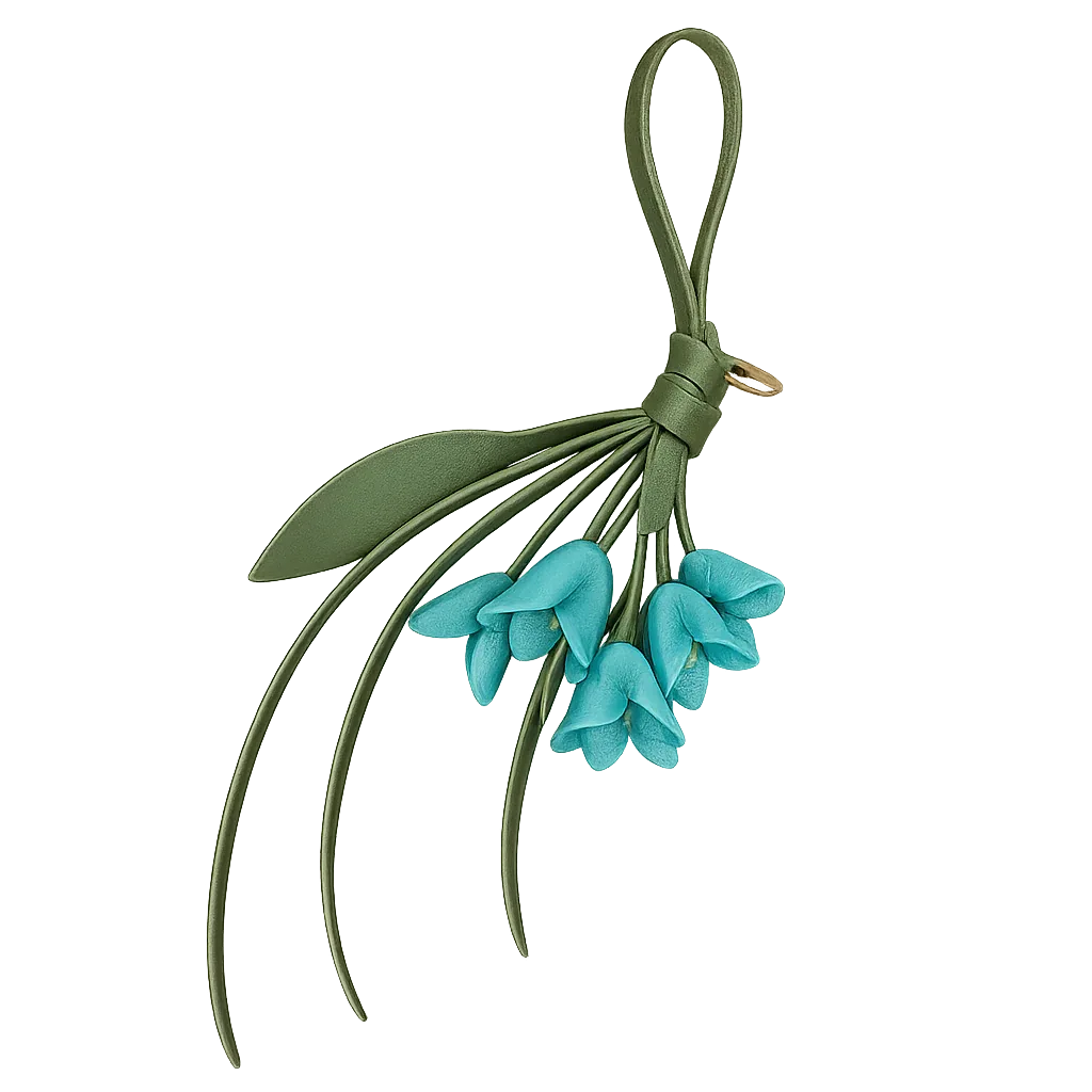 Lavender Petite Lily Bag Charm  with leather strap. 